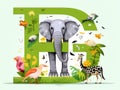 Letter E F G H Elephant Frog Giraffe Hamster Zoo English abc with animals Education cards for kids White backgr Royalty Free Stock Photo