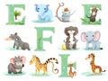 Letter E F G H Elephant Frog Giraffe Hamster Zoo English abc with animals Education cards for kids White backgr Royalty Free Stock Photo