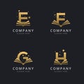 Letter E F G and H gold with abstract book logo template