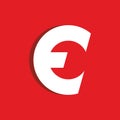 The letter E in the form of a white circle on a red background Royalty Free Stock Photo
