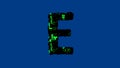 Letter E - hi-tech cyber punk black and green font on blue, isolated - object 3D illustration