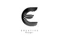 Letter E logo with black twisted lines. Creative vector illustration with zebra, finger print pattern lines