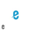 Letter E logo blue mockup, direction web emblem, flat graphic geometric shape, dynamics movement tech icon Royalty Free Stock Photo