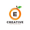 Letter E logo in fresh Orange Fruit with Modern Style. Brand Identity Logos Designs Vector Illustration Template Royalty Free Stock Photo