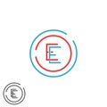 Letter E logo monogram, combination EE circle frame, red and blue outline business card emblem