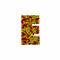 Letter E made of brown woolen balls, isolated on white, 3d renderi