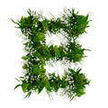 Letter E made of flowers and grass isolated on white. 3d illustration