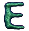 Letter E made of natural green snake skin texture isolated on white. Royalty Free Stock Photo