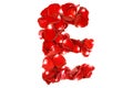 Letter E made from red roses petals Royalty Free Stock Photo