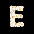 The letter E made up of airy popcorn. Vector illustration Royalty Free Stock Photo