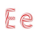 Letter E Mint Candy Cane Alphabet Collection Striped in Red Christmas Colour . 3d Rendering Royalty Free Stock Photo