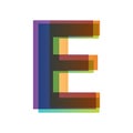 Letter E in overlay color transparency style isolated on white background. Alphabet folded from different retro colors