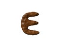 Letter E of poo or clay isolated on white - bad smell brown font, 3D illustration of symbols