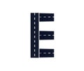 Letter E. Road font. Typography vector design with street lines.