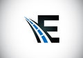 Letter E with road logo sing. The creative design concept for highway maintenance and construction. Transportation and traffic