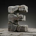 Realistic 3D Render Stone Letter E with Cracks and Moss, Generative AI Royalty Free Stock Photo