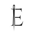 Letter E Tailor Logo, Needle and Thread Combination for Embroider, Textile, Fashion, Cloth, Fabric Template