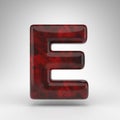 Letter E Uppercase On White Background. Red Amber 3D Letter With Glossy Surface.