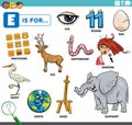 Letter e words educational set with cartoon characters Royalty Free Stock Photo