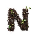 The stencil is created using earth with young sprouts