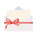 Letter in an envelope decorated with Shiny Satin Gift Bow. Envelope with Clean Card Royalty Free Stock Photo