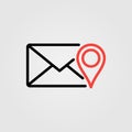 Letter envelope, email with map pin icon illustration. Send location symbol Royalty Free Stock Photo