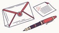 Letter envelope, pen, and document, vector design Generative AI Royalty Free Stock Photo
