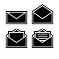 Letter envelope symbols icons signs logos simple black and white colored set with a black outline Royalty Free Stock Photo