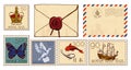 Letter envelopes and post stamps set Royalty Free Stock Photo