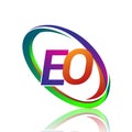 letter EO logotype design for company name colorful swoosh. vector logo for business and company identity