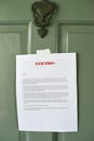 Eviction Notice Posted on a House Door - Late Rent - Pandemic - Covid 19 - Unemployment - Letter