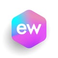 Letter EW logo in hexagon shape and colorful background, letter combination logo design for business and company identity