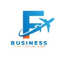 Letter F with Airplane Logo Design. Suitable for Tour and Travel, Start up, Logistic, Business Logo Template Royalty Free Stock Photo
