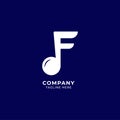 Letter F Alphabet Music Logo Design isolated on Navy Blue background. Initial and Musical Note, Semi Quaver Notes logo concept. Royalty Free Stock Photo