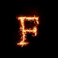 Letter F burning in fire, digital art isolated on black background, a letter from alphabet set Royalty Free Stock Photo