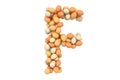 Letter F from chicken eggs, 3D rendering