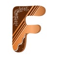 Letter F cookie vector, Alphabet with ornaments. Cute letters decorative with chocolate. Illustration letter of alphabet