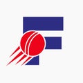 Letter F Cricket Logo Concept With Moving Cricket Ball Icon. Cricket Sports Logotype Symbol Vector Template Royalty Free Stock Photo