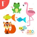 Letter F. Cute animals. Funny cartoon animals in vector. Royalty Free Stock Photo