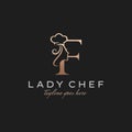 Letter F Lady Chef, Initial Beauty Cook Logo Design Vector