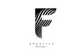 Letter F logo with black twisted lines. Creative vector illustration with zebra, finger print pattern lines