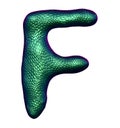 Letter F made of natural green snake skin texture isolated on white. Royalty Free Stock Photo