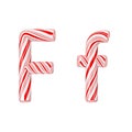 Letter F Mint Candy Cane Alphabet Collection Striped in Red Christmas Colour . 3d Rendering Royalty Free Stock Photo