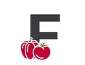 letter f with tomato and bell pepper. vegetable and organic food alphabet logo. harvest and agriculture design