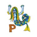 Letter for Fantasy Cyrillic Alphabet - Azbuka with cute mermaid Royalty Free Stock Photo