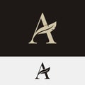 Letter A with feather logo on black and white Royalty Free Stock Photo
