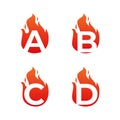 Letter flame for logo company. Letter A B C D logo flame template, fire logo initials Royalty Free Stock Photo