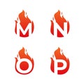 Letter flame for logo company. Letter M N O P logo flame template, fire logo initials Royalty Free Stock Photo