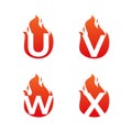 Letter flame for logo company. Letter U V W X logo flame template, fire logo initials Royalty Free Stock Photo