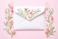 Letter with flowers inside. Love letter with spring flowers. Modern greeting concept.